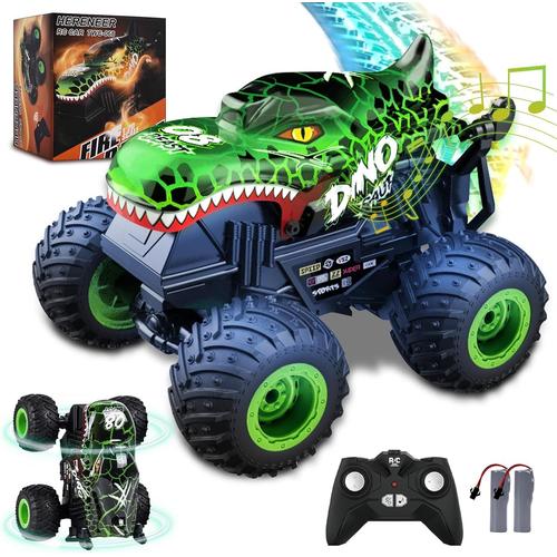 Voiture Télécommandée, Monster Truck Avec Lumières Led, 4wd Off-Road Voiture Tout Terrain, Dinosaure Camions, Voiture