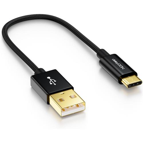 Noir 15cm Cable USB-C - Cable de Charge Cable de Données - Nylon + Fiche Métallique - USB C vers USB A - Compatible avec Apple Samsung Google Huawei Xiaomi Tablet Laptop PC - Noir