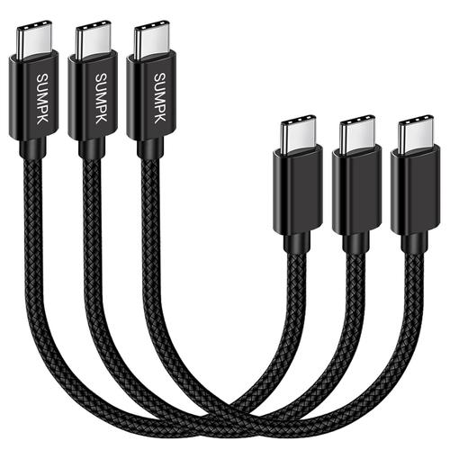 60W Cable court USB C à USB C [3 paquets de 20 cm], USB 2.0 cable de chargeur de type C de 60 W, compatible Samsung Galaxy ? S21 / s21 + / S20 + ULTRA note 20, pixels 4/3 XL