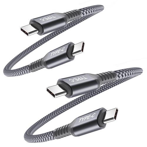 Gris Cable USB C vers Type C 100W 0.3M 2-Pack,Charge Rapide Cordon PD Chargeur pour MacBook Mac,iPhone 15 Pro Max,iPad Air 4 5 Mini 6,Samsung Galaxy S24 S23 S22 S21,A54 A53 A52 A13 A33,Tab S9 S8