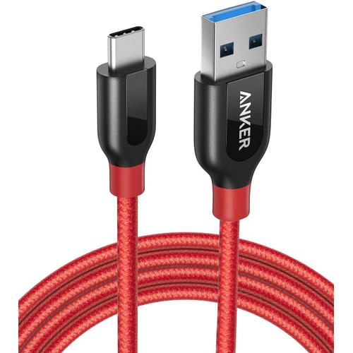 Rouge Cable USB C vers USB 3.0 de 180 cm Powerline+ Extra Solide pour Appareils USB Type C (Samsung Galaxy S8/9/+, Nouveau MacBook, Huawei P10, Google Pixel, Nexus 6P, LG V20 G5 .)
