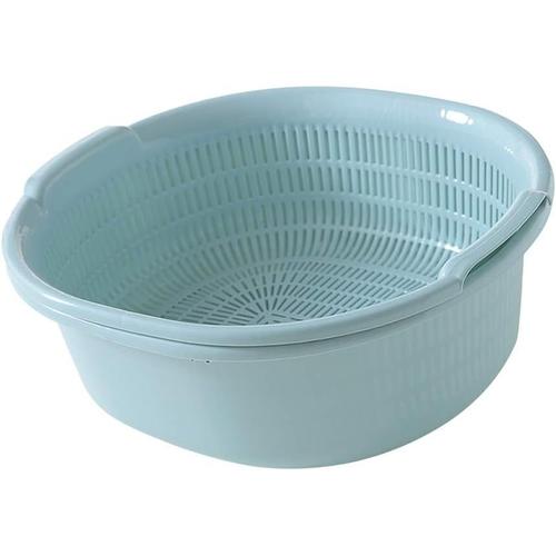 Bleu Bleu Bleu Double Deck Passoire Set Egout Basket - Cuisine Salade Fruits Légumes Riz Filtre Lavage Passoire à bol avec Plastique Bassin