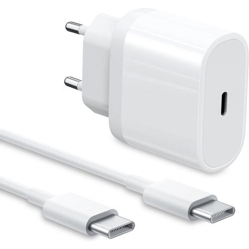 Blanc Chargeur Rapide avec Cable 200cm Compatible avec iPad Pro 12.9/11 inch 2021/2020/2018, iPad Air 4th 2020, iPad Mini 6 Generation, Pixle 5/4/3XL, 20W Prise USB C Adaptateur - Blanc