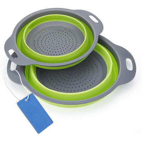 Vert Vert Vert Passoire Pliable Silicone, Pliable Passoire Pliante Cuisine Fruit Basket Panier de Filtre Collapsible Colander Set pour La