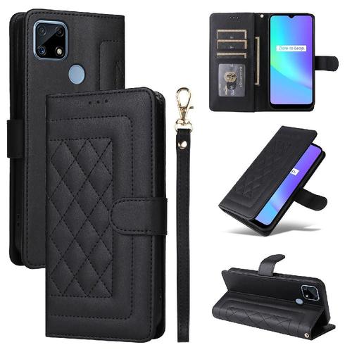 Flip Étui Pour Realme 7i Portefeuille Étui En Cuir Antichoc Couverture Rabotant Simple Entreprise - Noir