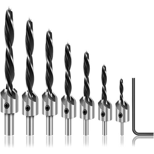 8 pcs menuiserie Fraise conique forets, 8 pcs de la menuiserie à chanfreiner, 3¿10 mm Three-pointed Mèche perceuse, avec une clé en forme