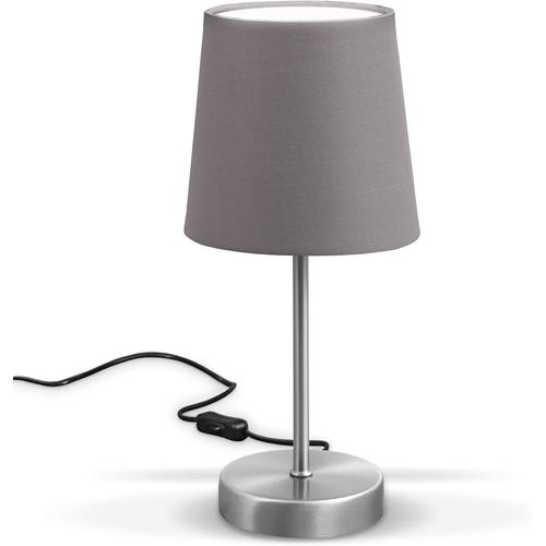 Gris Lampe De Table Design Moderne, Tissu Gris, Pied Métal Nickel Mat, Pour Ampoule Led E14, Ip20