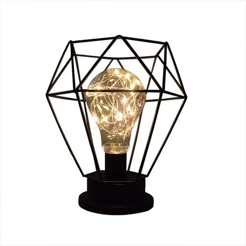 Noir Industrielle Vintage Lampe De Chevet Fer Cage Diamant Shape Led Lamp De Table Usb/Batterie Blanc Chaud Eclairage Noël