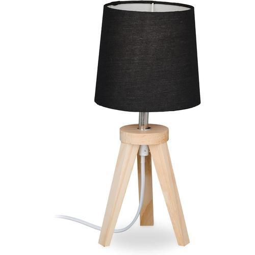 Noir Lampe De Chevet À 3 Pieds, Petite, Bois Et Tissu, E14, Design Scandinave, Hxd : 31 X 14 Cm, Nature, Noir