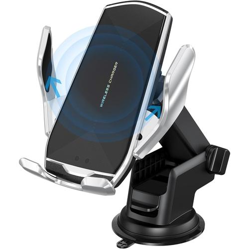 Argent Argent 15w Qi Chargeur Induction Voiture, Support Téléphone, Chargeur Sans Fil Rapide Automatic Clamping Porte Clip De Sortie D'air