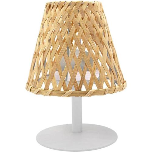 Gris, Bambou Lampe De Table Sans Fil Bambou Naturel Led Blanc Chaud/Blanc Dimmable Ibiza H26cm