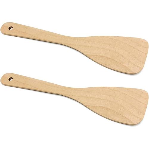 Natura Natura 2 Pièces Non Stick Spatule En Bois Cuisine Ustensiles De Cuisine Bois Naturel Hêtre Cuillère En Bois Cuisine Pour Cuisiner,