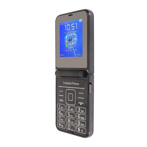 Téléphone portable à rabat 2G 2,6 pouces pour seniors 2 écrans 1,3 MP 4 cartes SIM Veille Gros bouton Gros chiffres Son fort Téléphone de base pour personnes âgées Noir