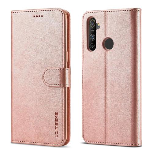 Étui Pour Realme 5/5i/5s/6i Avec Titulaire Porte-Monnaie Avec Fentes Pour Cartes Étui En Cuir Raboté Horizontal Texture Veau - Couleur Rose