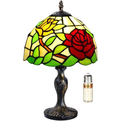 Des Roses Lampe Tiffany, Lampe De Table De Style Tiffany De Chevet Avec Abat-Jour En Vitrail Fait Main, 3 Modes D'éclairage, Lampe