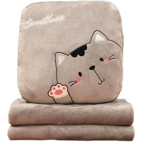 Chat Gris. Chat Gris. Ensemble De Couverture, Oreiller 3 En 1, Motif Dessin Animé, Voyage, Bureau, Couverture D'oreiller Portable Et