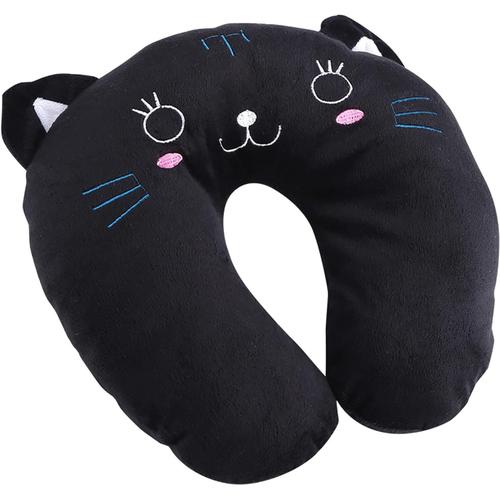 Chat Noir Chat Noir Oreiller De Voyage Pour Enfants Pour Siège De Voiture D'avion, Mignon Animal Voyage Cou Pp Coton Oreiller Doux En Forme De