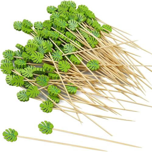 100 Pièces Bâtons De Cocktail,Bambou Pics À Cocktail 12cm Amusebouches Brochette De Dessert Cure Dent Pour Les Décorations Alimentaires Des Fêtes À Thème Tropical (Vert)