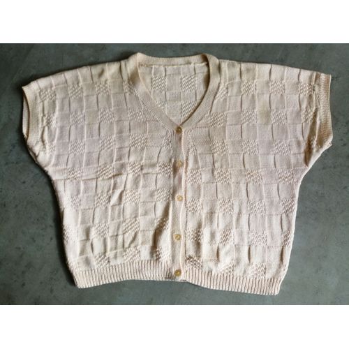Gilet En Coton Manches Courtes Saumon Taille 40 Fait Main