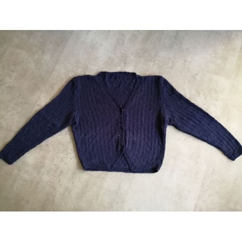 Gilet En Coton Marine Forme Spencer Tricoté Main
