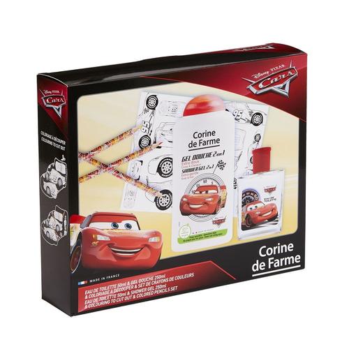 Corine De Farme - Cars Coffret Cadeau - Disney- Parfum Enfant 50ml - Gel Douche Enfant 250ml - Coloriage Enfant - Crayons De Couleurs -Fabriqué En France 