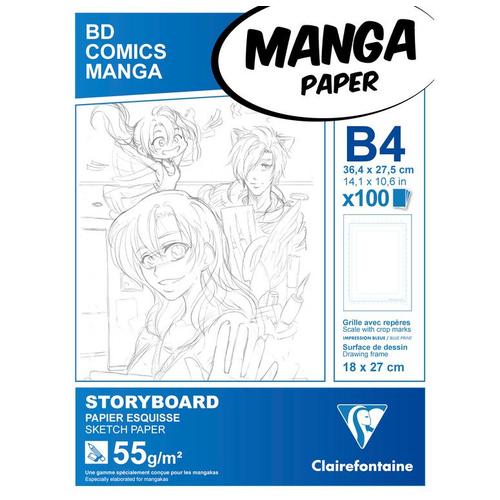 Clairefontaine REF 94038C Papier Manga Bloc Storyboard A4 100 Feuilles Grille divisée en 6 Cases 55 grammes par 1 Blanc 210 x 297 mm 