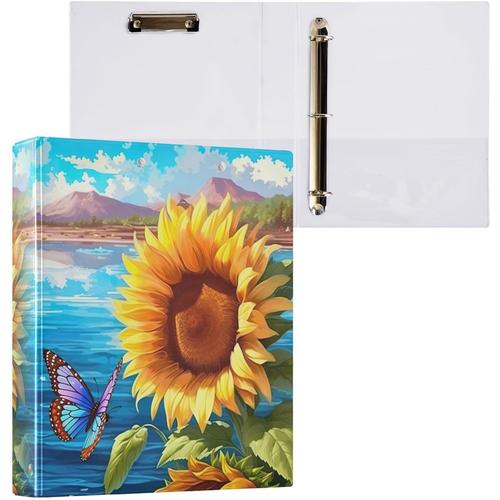 A284 A284 Classeur A4 À 3 Anneaux De Style Tournesol Pour Contenir 200 Feuilles, Classeur À Anneaux En D Avec Porte-Bloc Pour Fournitures