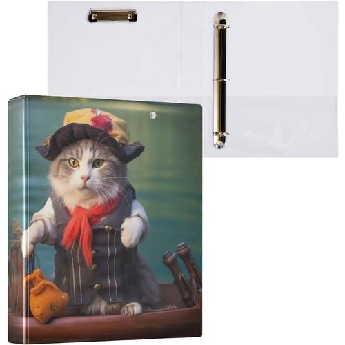 A623 A623 Classeur À Anneaux A4 En Forme De Chat Pirate Mignon - 3 Anneaux Pour Contenir 200 Feuilles, Classeur À Anneaux En D Avec