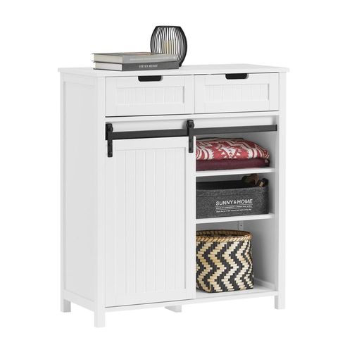 Sobuy Meuble Chaussures, Meuble Entrée, Commode Armoire De Rangement Pour Entrée, Salon, Cuisine, Meuble De Rangement Avec 2 Tiroirs Et 1 Porte De Grange Coulissantes, 80x 35 X 93 Cm Blanc Fsb74-K-W