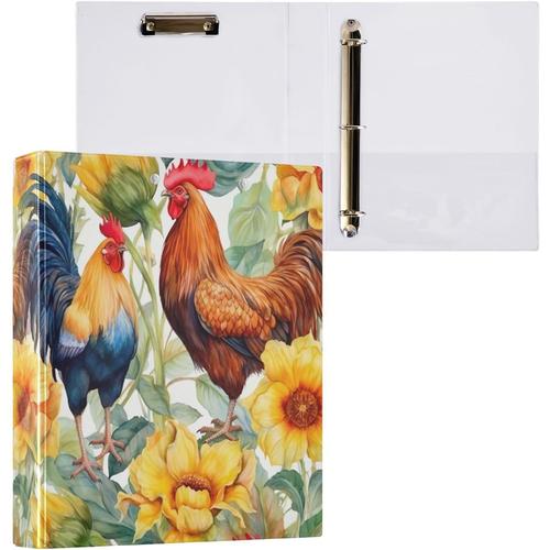 A1199 A1199 Classeur A4 À 3 Anneaux Poulet Et Tournesol Pour Contenir 200 Feuilles, Classeur À Anneaux En D Avec Porte-Bloc Pour