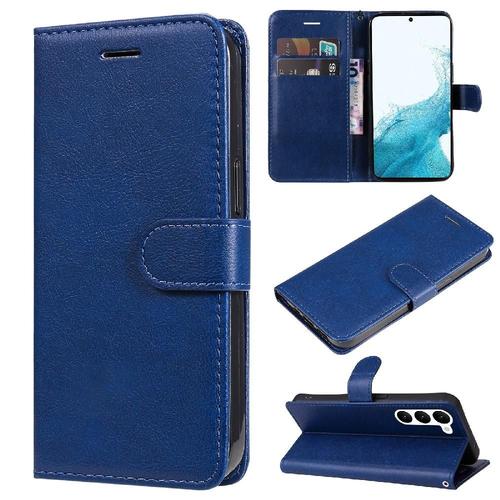 Flip Étui Pour Samsung Galaxy S23 Étui De Téléphone Portefeuille D'affaires Couleur Solide Classique Cuir De Haute Qualité Avec Fente Pour Carte - Bleu