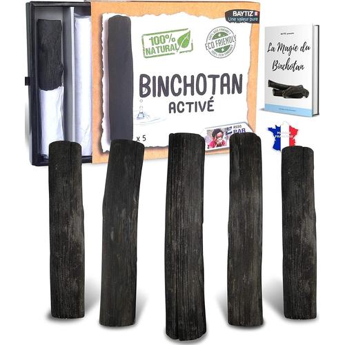 | Filtre à Eau Végétal au Charbon Actif - Baton de Binchotan Bio x5 - Purifier l' Eau du Robinet - en Bois Naturel - Carafe