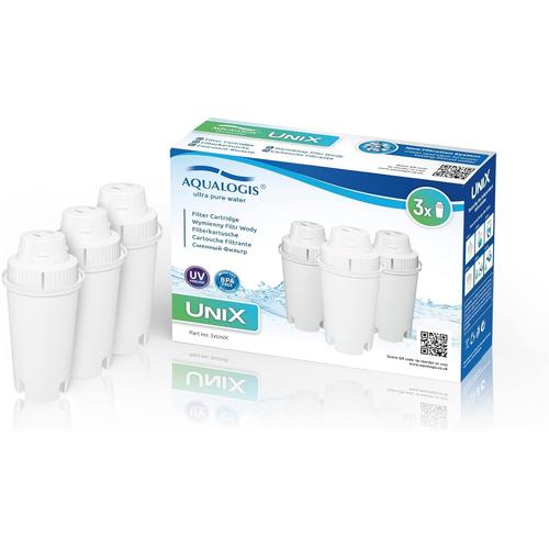 Aqualogis UniX Lot de 3 cartouches filtrantes compatibles avec Brita Classic, Dafi, PearlCo, Mavea 107007, AquaOptima RUF916