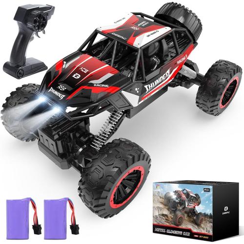 Rouge 1:12 Rc Car, 4wd Off-Road Monster Truck, Double Moteur Led Phare Rc Rock Crawler, 2,4 Ghz Tout Terrain Hobby Rc Voiture Jouet Garçons Enfants Cadeau (Avec 2 Piles)