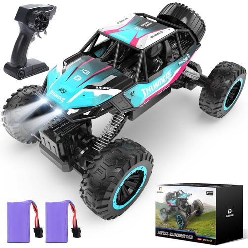 Bleu 1:12 Voiture Télécommandée, 4wd Off-Road Monster Truck, Double Moteur Led Phare Rc Rock Crawler, 2,4 Ghz Tout Terrain Hobby Rc Voiture Jouet Garçons Enfants Cadeau (Avec 2 Piles)