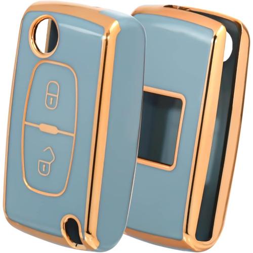 Bleu Or Cover 2k Etui A Clef Couvre Clef Étui À Clé Coque Clé Pour Citroen C1 C2 C3 C4 C5 Picasso Peugeot 107 206 207 307 308 406 407 607 2/3 Boutons