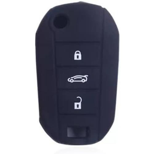 Noir Coque De Clé Compatible Avec Citroen C2 C3 C4 Aircross C5 Cactus Peugeot 508 208 308 2008 3008 Silicone Caoutchouc 3 Touches Porte-Clés Coque Souple Protection Télécommande Voiture (Noir)