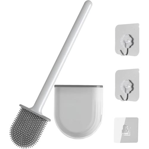 Blanc Blanc Brosse de Toilette, Brosse Toilette Silicone, Antibactérienne Suspendu Balayette WC Ventilée, avec 3Crochets, Très approprié