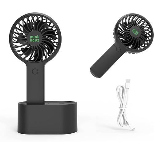 Blanc Blanc Handheld Fan, 90° Automatic Head Shaking Personal Fan with Rotating Base, 3 Speed Adjustable Portable Fan Rechargeable Desk