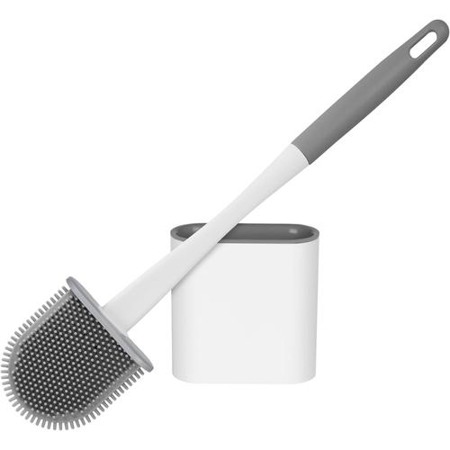 Blanc Blanc Brosse de Toilette, Brosse WC en Silicone Antibactérienne Balayette,Brosse de Toilettes à Séchage Rapide et Récipient pour