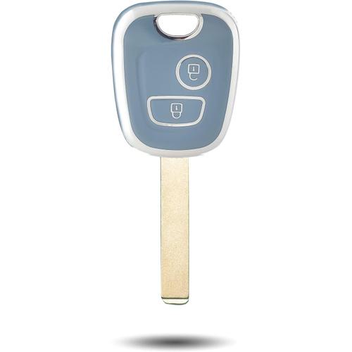 Bleu Argent Etui A Cle Voiture Coque Clé, Étui À Clés Tpu Couvre Clef 2 Boutons Pour Peugeot 106 207 308 406 607 806 Partner Expert Citroen C1 C2 C3 C4 C6 Xsara Berlingo Saxo Picasso Toyota Aygo