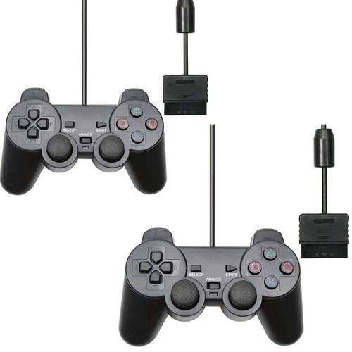 2 X Manettes Pour Playstation 2 Avec Câble - Dual Vibration - Set Avec 2 Joypad Controllers - Easy Plug Et Play