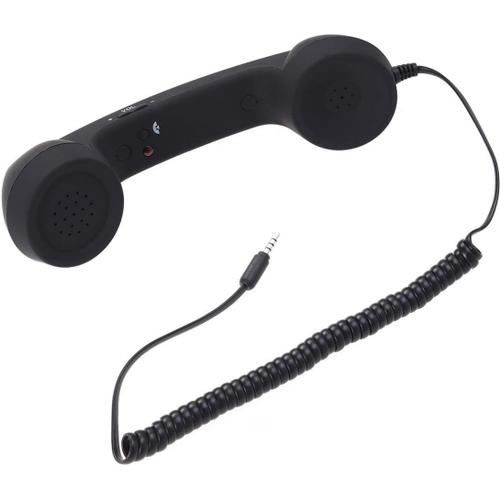 Téléphone Portable Rétro Combiné- Vieux Style Téléphone Récepteur Microphone Écouteur 3. 5Mm Prise pour Les Téléphones (Noir)