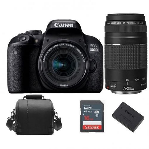 CANON EOS 800D reflex 24.2 mpix KIT EF-S 18-55mm F4-5.6 IS STM + objectif EF 75-300mm F4-5.6 III + Bag + 16GB SD card + Battery LP-E17
