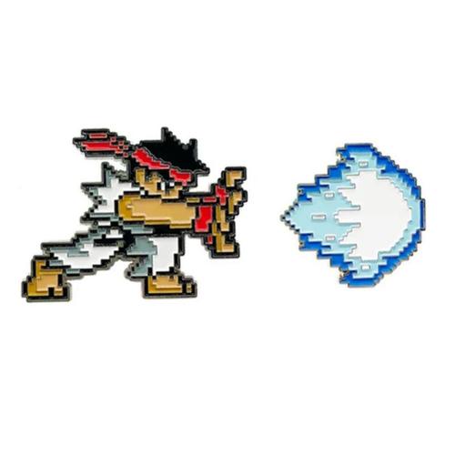 2 Pin's En Métal Pins - Street Fighter Ryu Okeda Hadouken