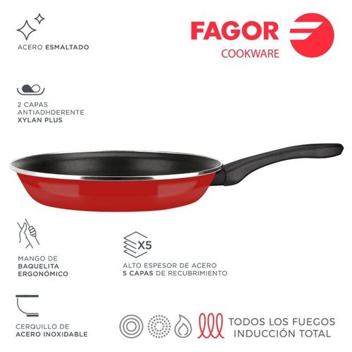 Poêle Optimax Ø28cm Acier Rouge Aisi 430 Fagor