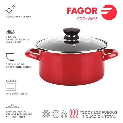 Pot + Couvercle Optimax Ø26cm Acier Rouge Aisi 430 Fagor