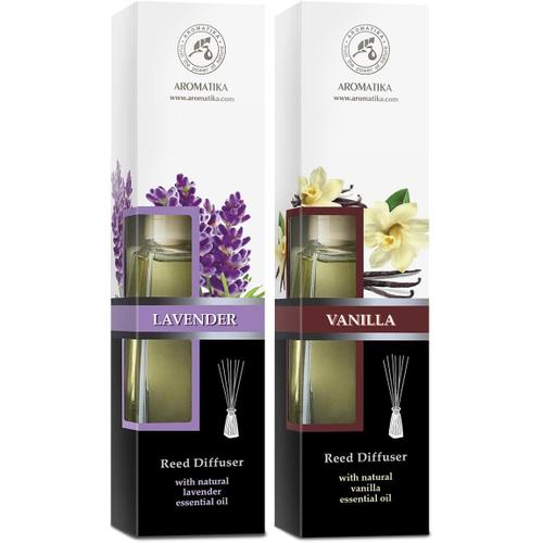 Blanc Blanc Diffuseur Parfum de Vanille 100ml & Diffuseur Parfum aux Huile Essentielle Lavande 100ml - Kit Diffuseur Cadeau avec 10