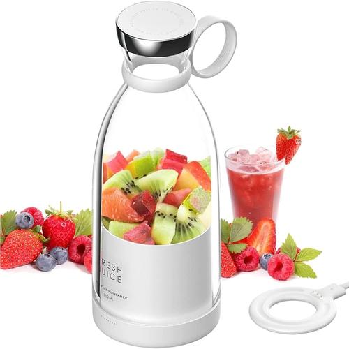 Blanc Blender Smoothie, 350ML Mixeur Blender Portable Mini , Fresh Juice Blender Bouteille, Smoothie Mixer Bottle Multifonctionnel