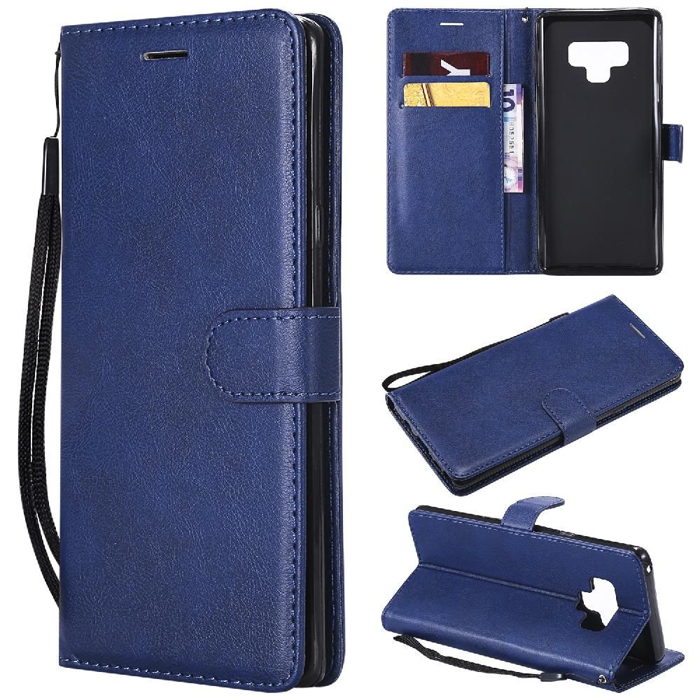 Flip Étui Pour Samsung Galaxy Note 9 Avec Fente Pour Carte Cuir De Haute Qualité Couleur Solide Classique Étui De Téléphone Portefeuille D'affaires - Bleu